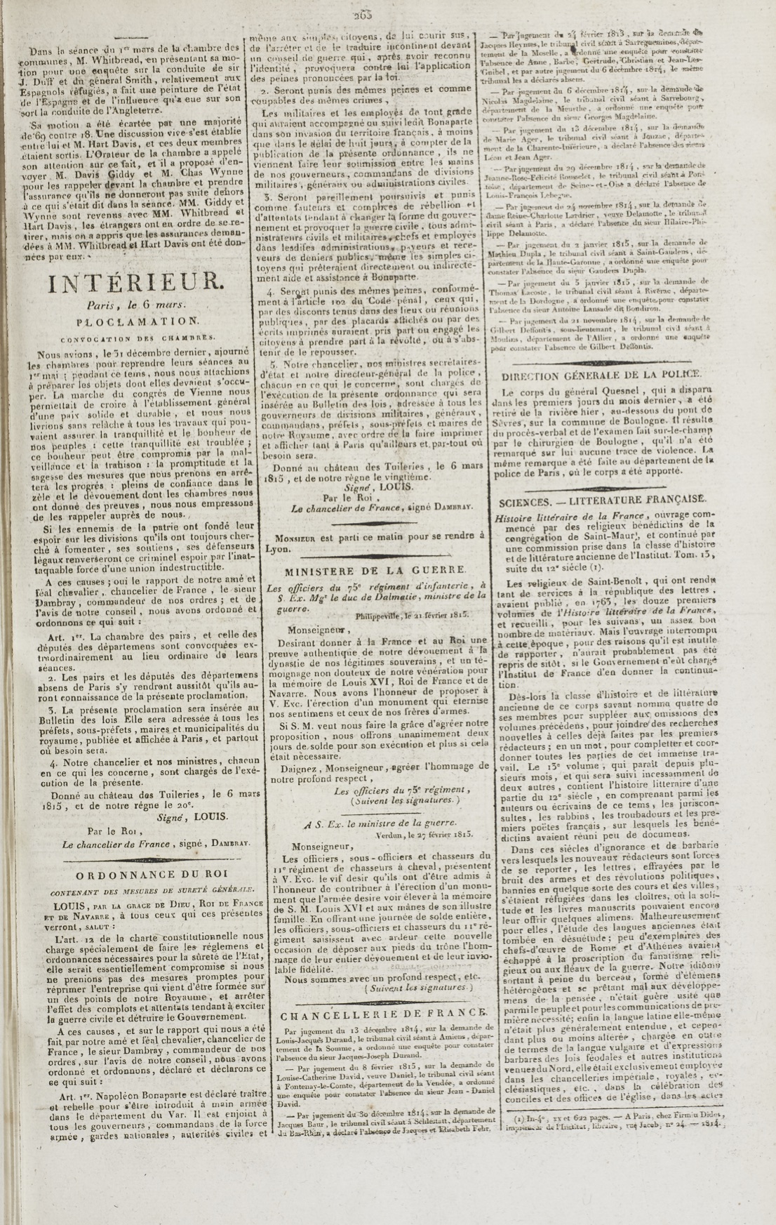 *Le Moniteur universel*, March 7, 1815