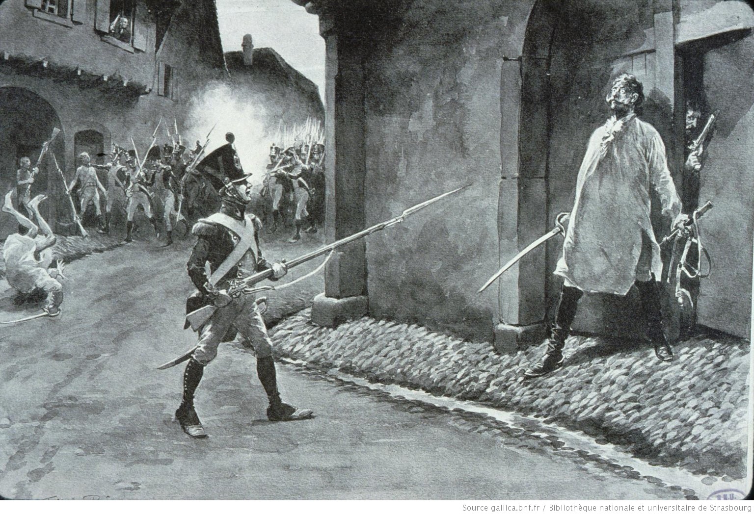 A scene depicting street-fighting in the town of Mittelhausbergen in Alsace.