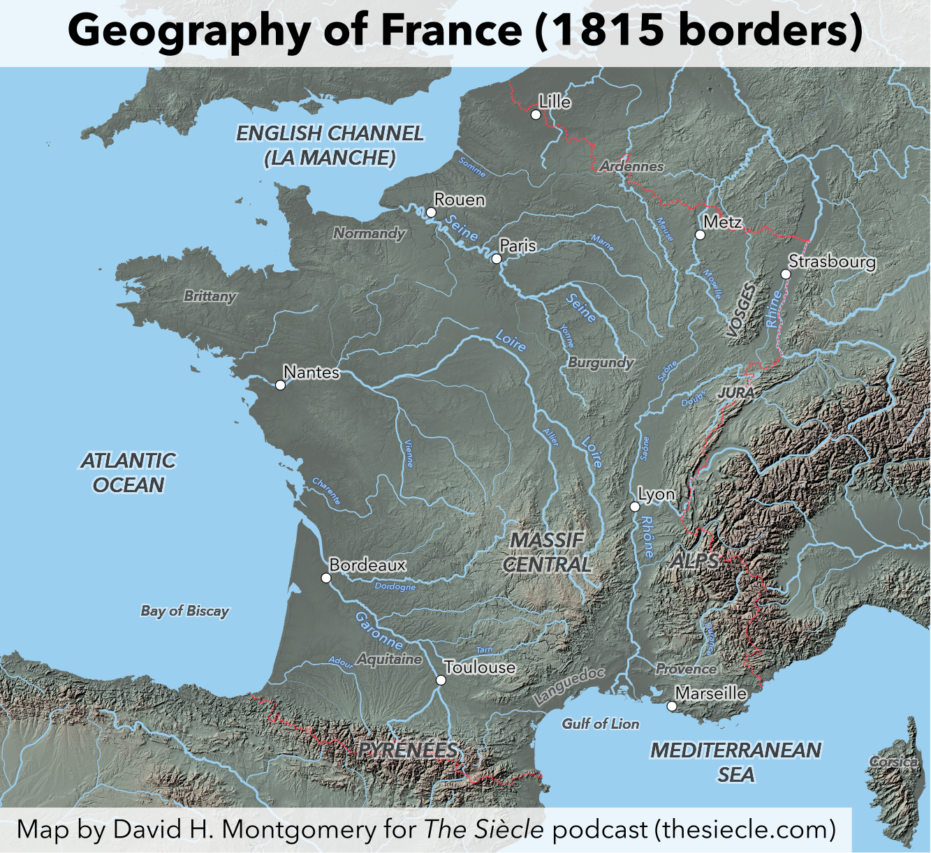 Geographic map of France in 1815