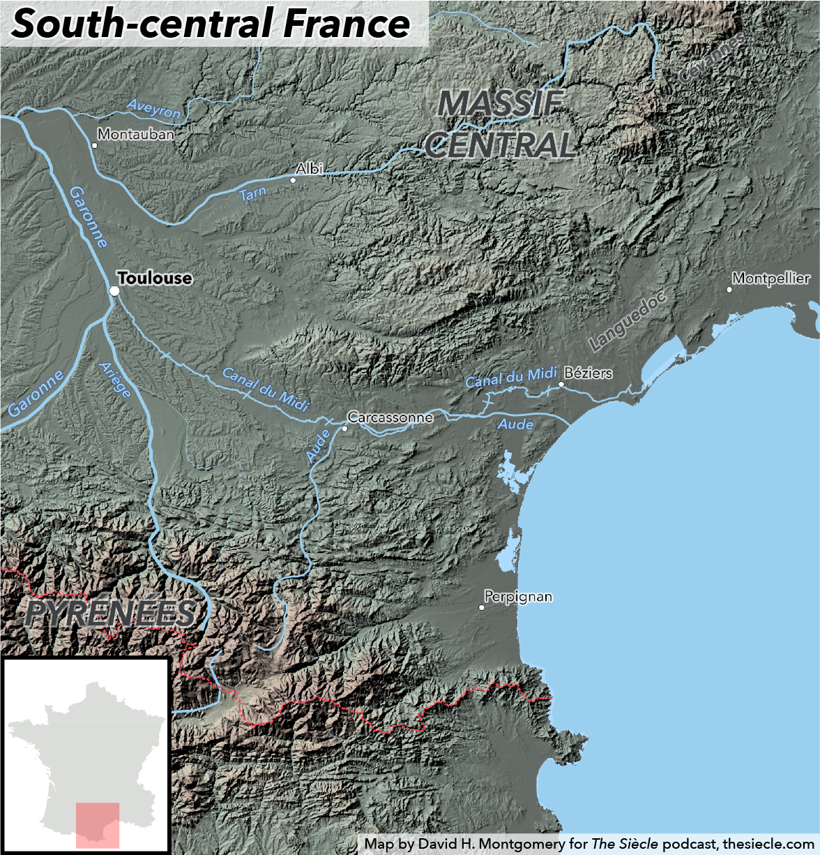 Map of Languedoc and south-central France in 1815