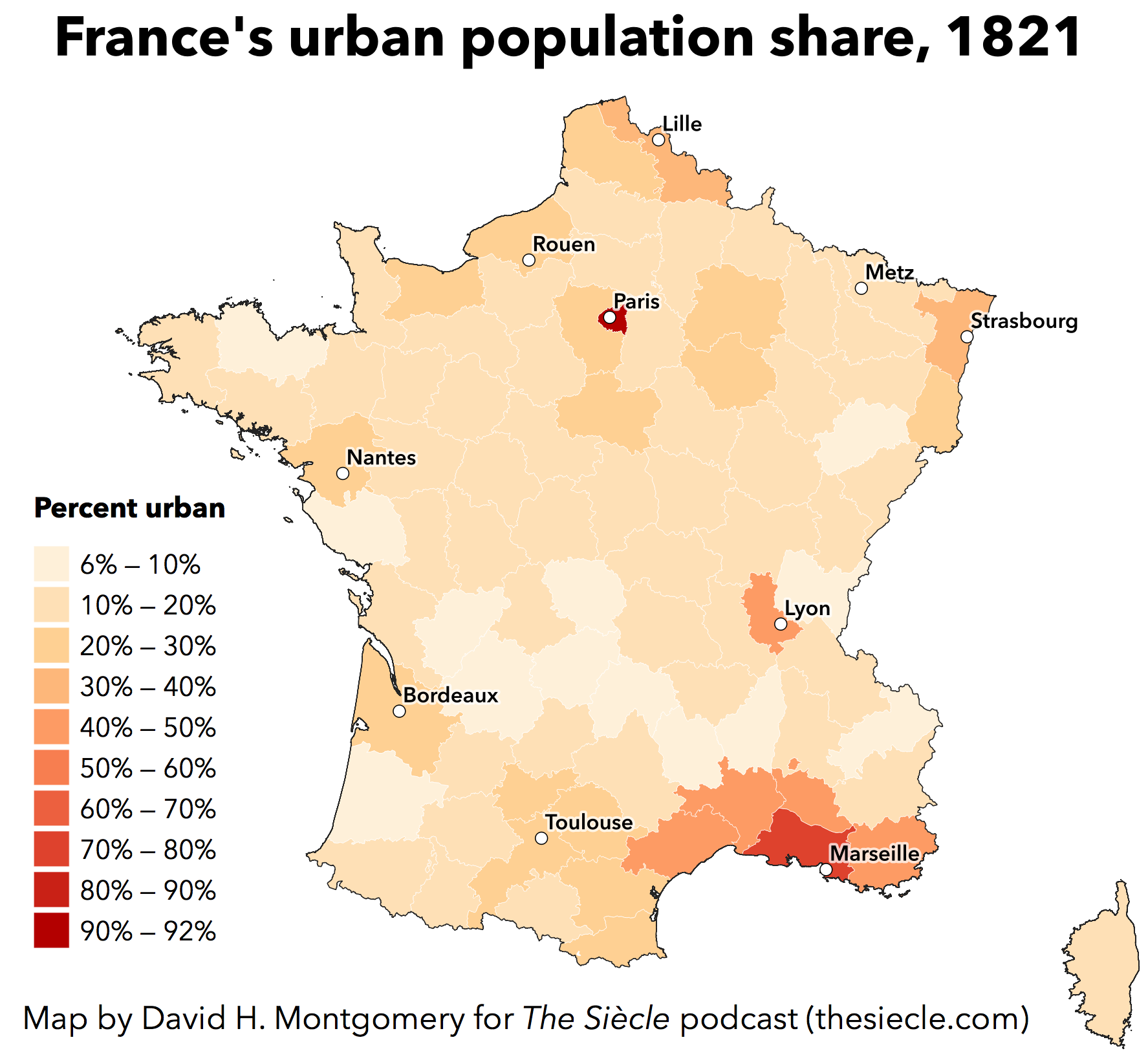 French urbanization in 1815