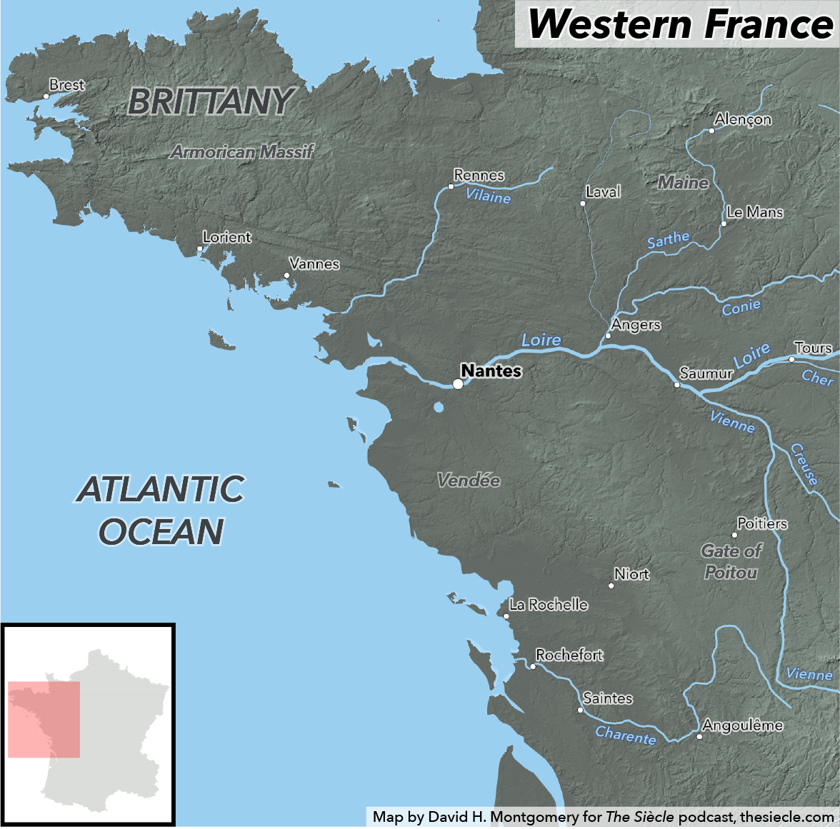 Map of western France in 1815